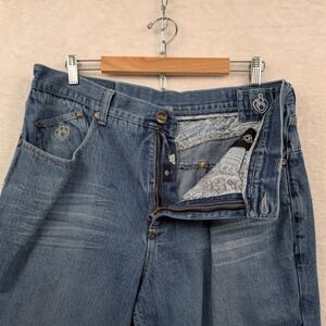 VTG Eight 732 Jeans Men's 38x26 Blue Baggy Embroidered Hip Hop Wide Leg Y2K